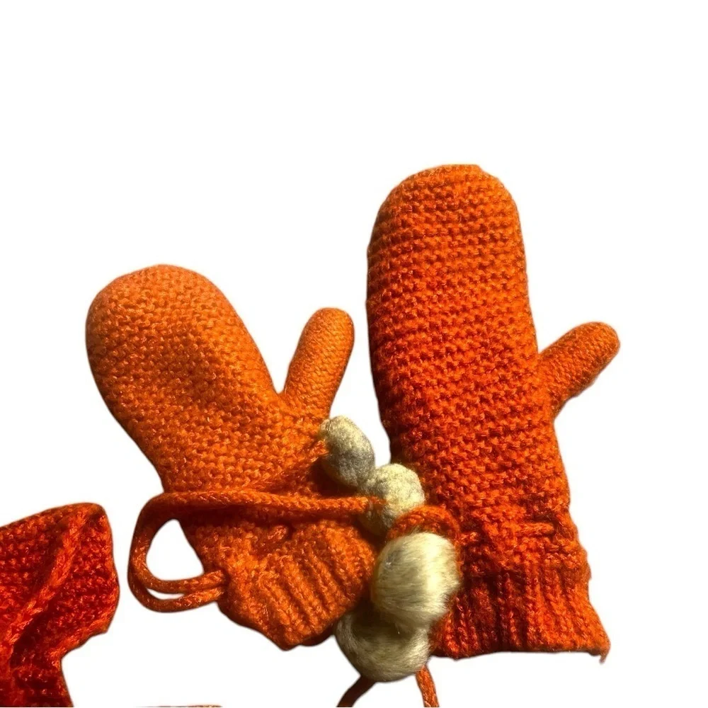 H&M Floral Chunky Knit Ombre Oversized Scarf Mittens Headband